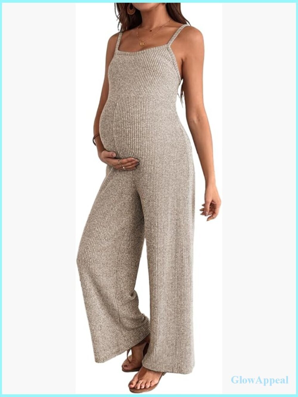 Maternity Ribbed Jumpsuit Sleeveless Square Neck Wide Leg Stretchy One Piece